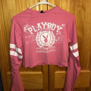 missguided x playboy cropped pink long sleeve